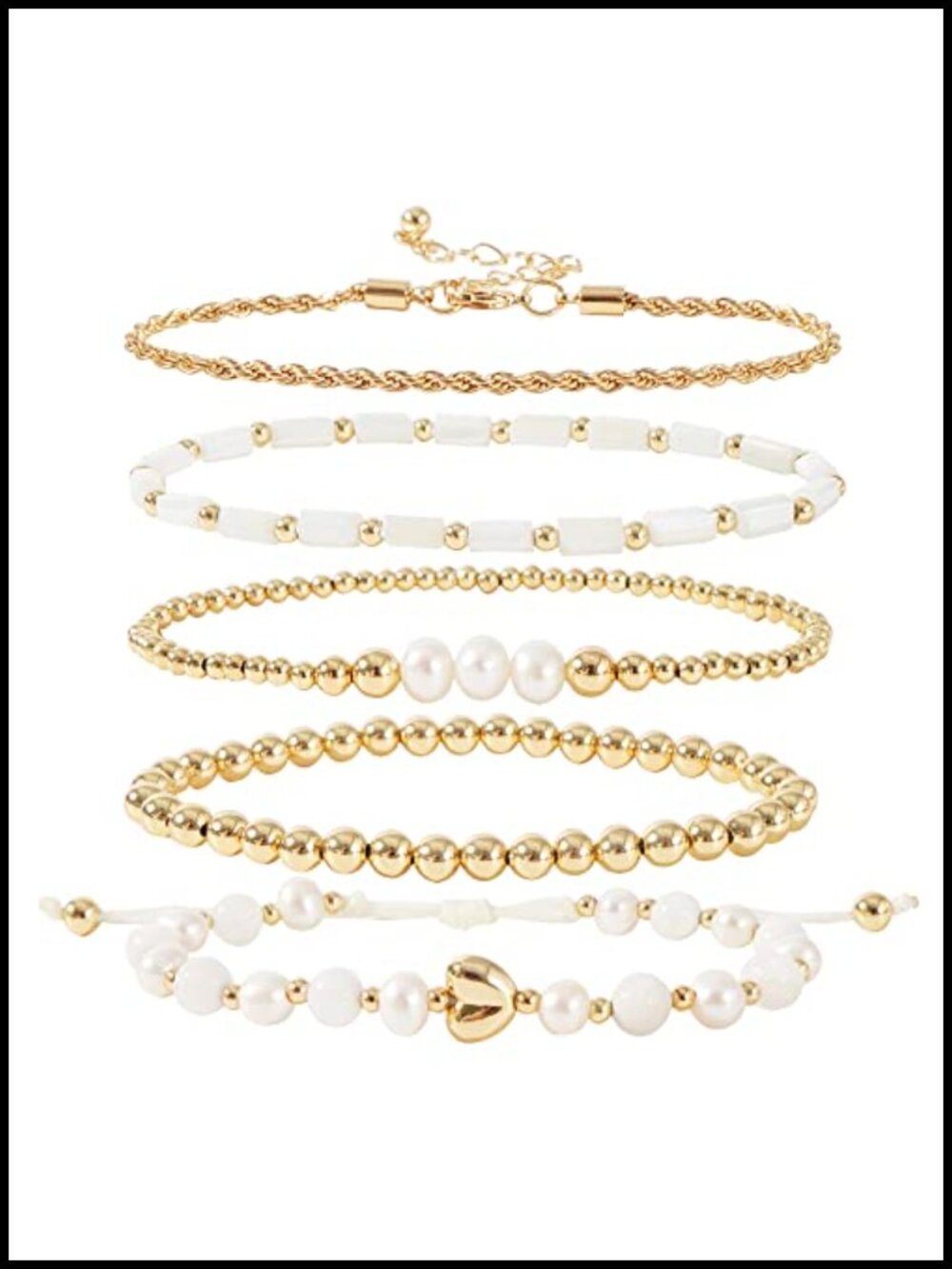 Multilayer Gold Plated Beaded Stackable Bracelets Set Bohemian Heart Charm